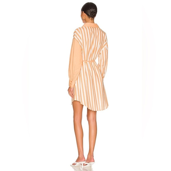 Revolve Ena Pelly Bree Cotton Oversize Shirt Mini Dress with Tie - Melon Stripe - Picture 3 of 7